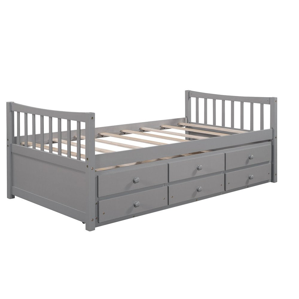 Gray Wood Twin Bed Frame With Drawers
