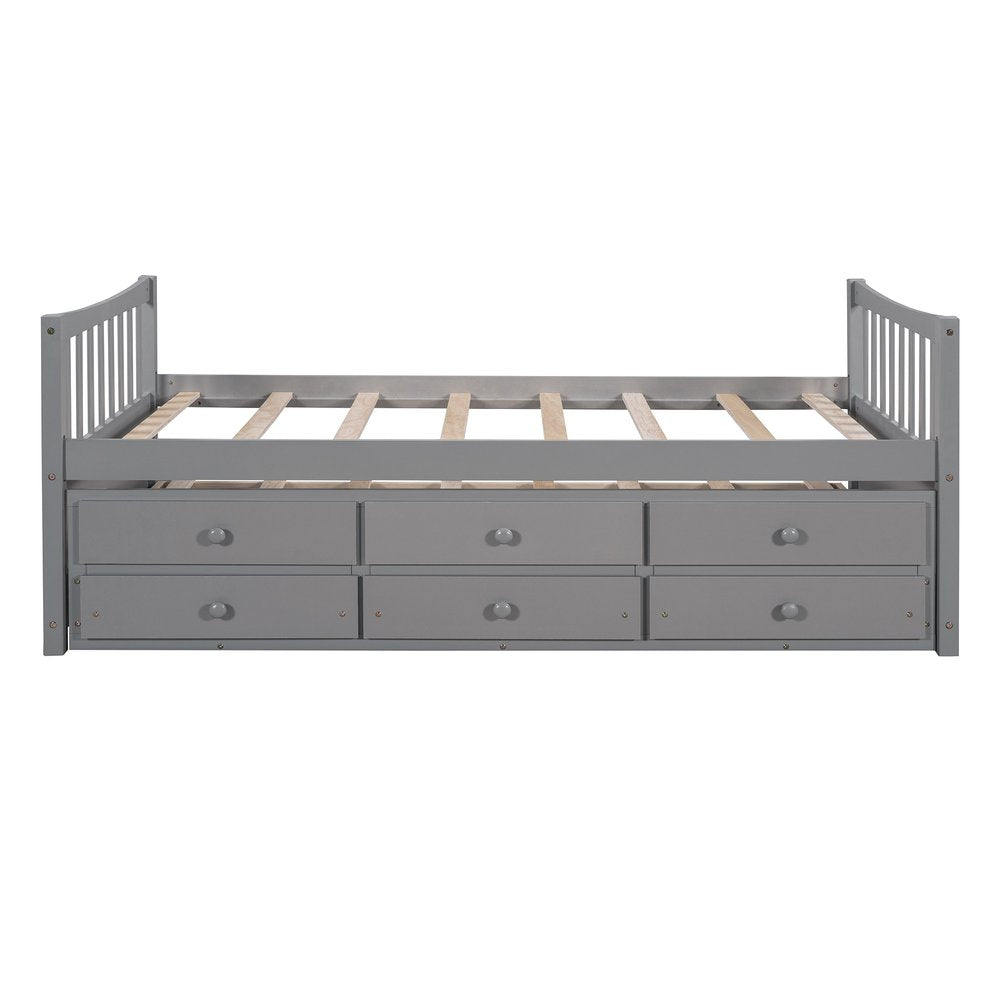 Gray Wood Twin Bed Frame With Drawers
