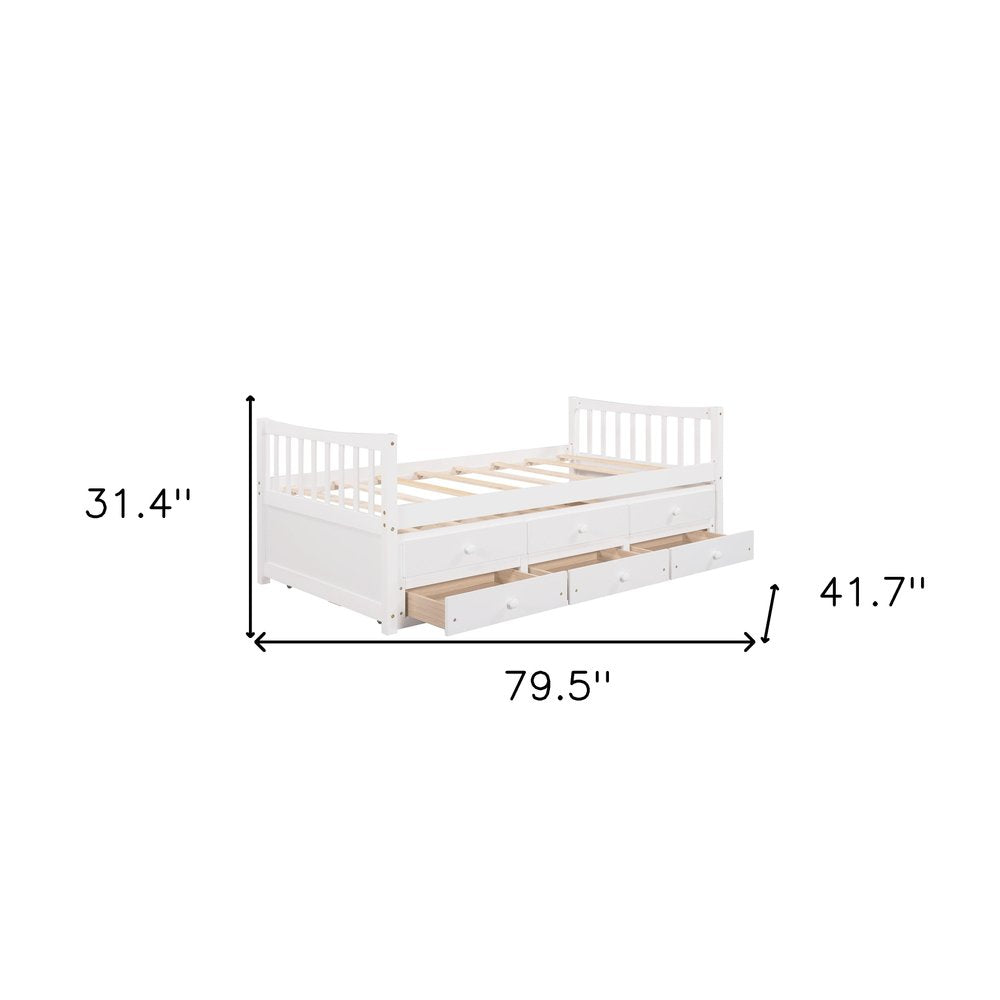 White Wood Twin Bed Frame With Drawers