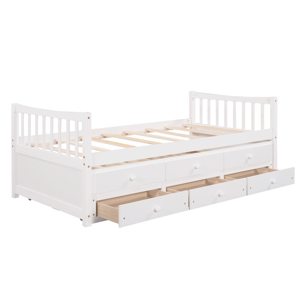 White Wood Twin Bed Frame With Drawers