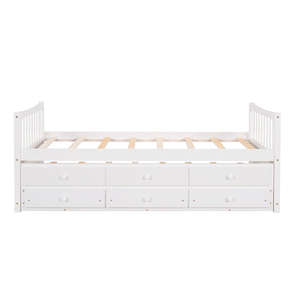 White Wood Twin Bed Frame With Drawers