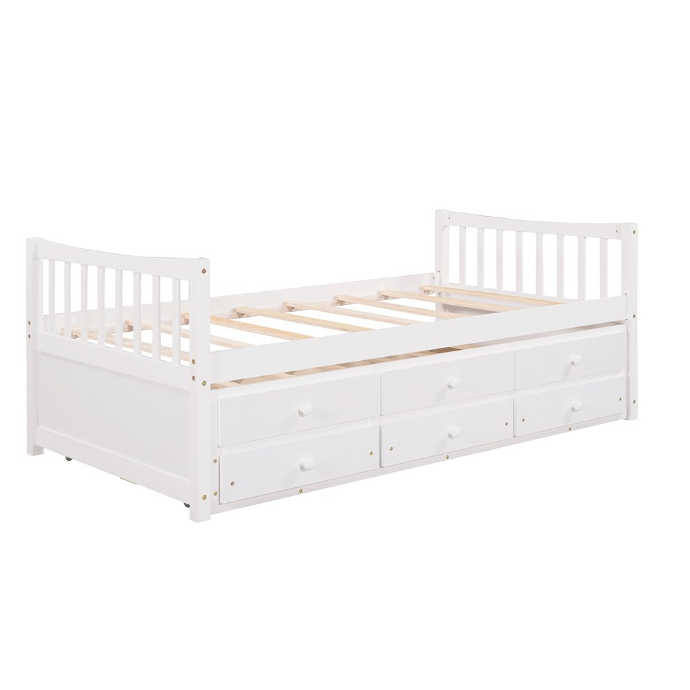 White Wood Twin Bed Frame With Drawers