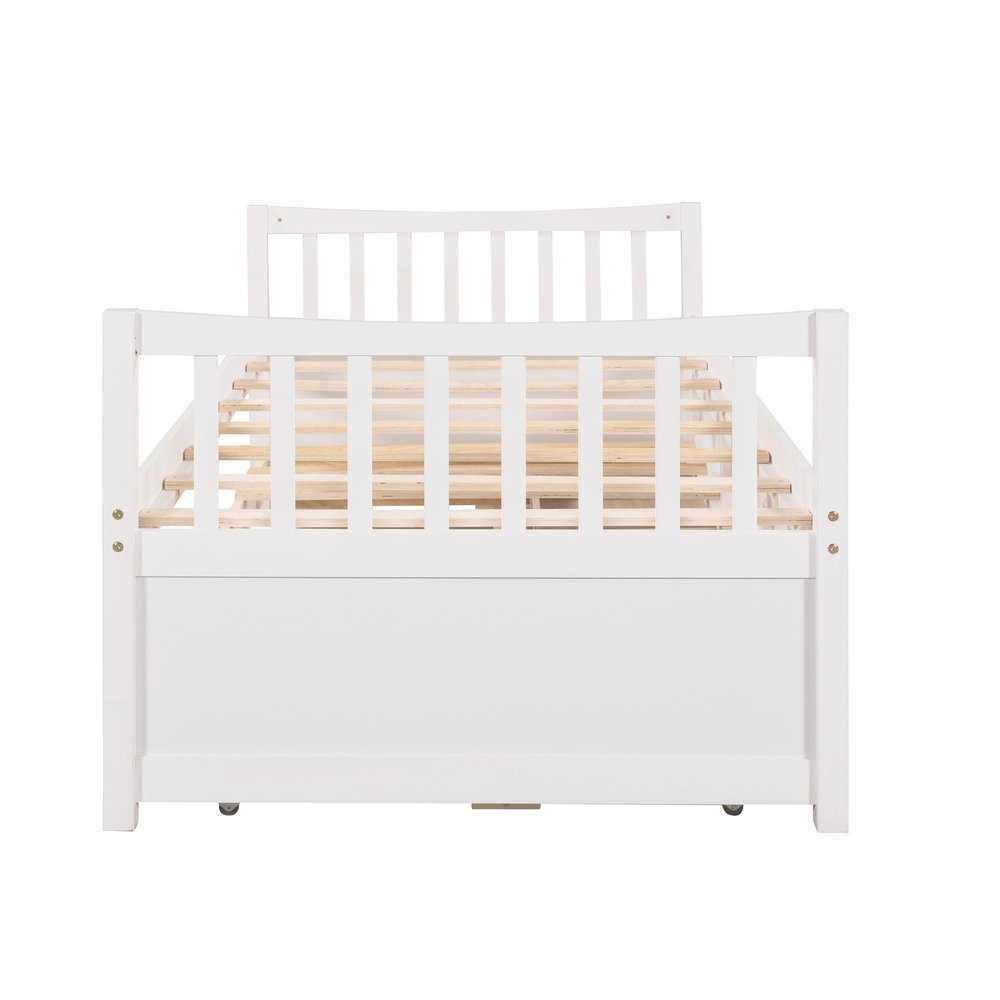 White Wood Twin Bed Frame With Drawers