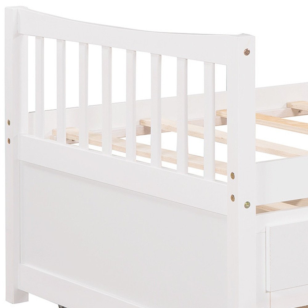 White Wood Twin Bed Frame With Drawers