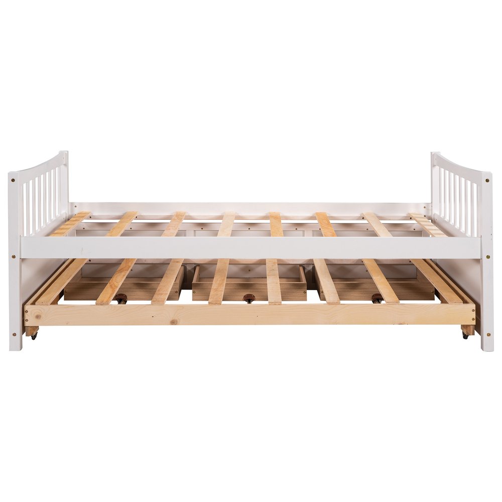 White Wood Twin Bed Frame With Drawers