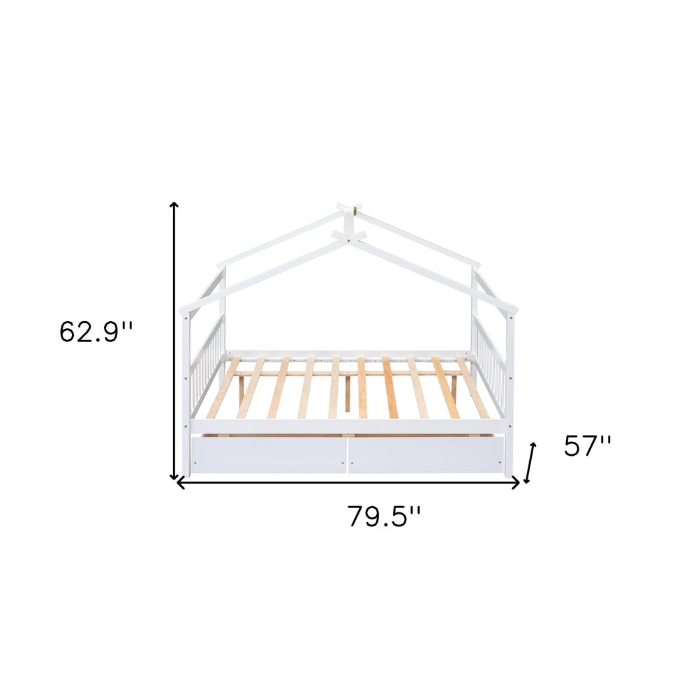 White Wood Full Canopy Bed Frame With Drawers