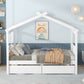 White Wood Full Canopy Bed Frame With Drawers