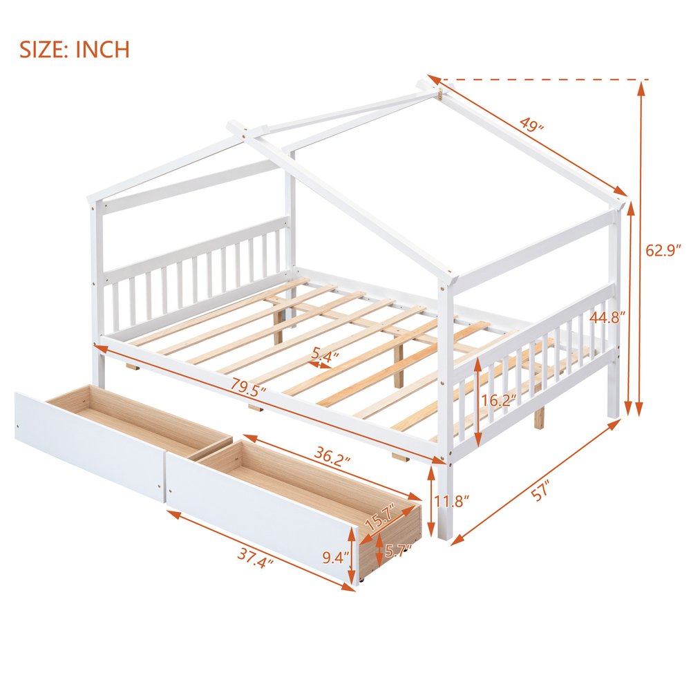 White Wood Full Canopy Bed Frame With Drawers