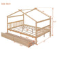 Natural Wood Full Canopy Bed Frame With Drawers