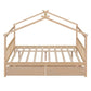 Natural Wood Full Canopy Bed Frame With Drawers