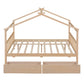Natural Wood Full Canopy Bed Frame With Drawers