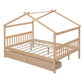 Natural Wood Full Canopy Bed Frame With Drawers