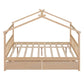 Natural Wood Full Canopy Bed Frame With Drawers