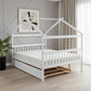 White Wood Full Canopy Bed Frame With Trundle