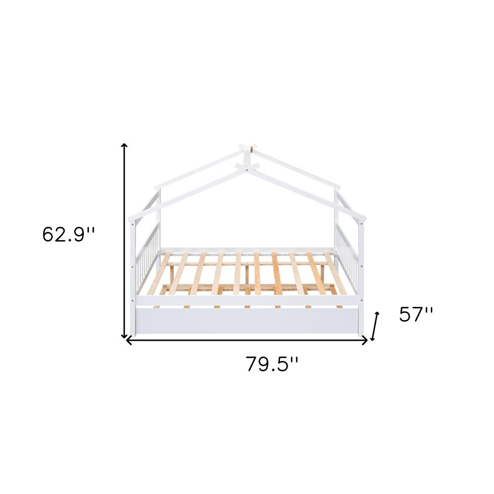White Wood Full Canopy Bed Frame With Trundle
