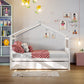 White Wood Full Canopy Bed Frame With Trundle