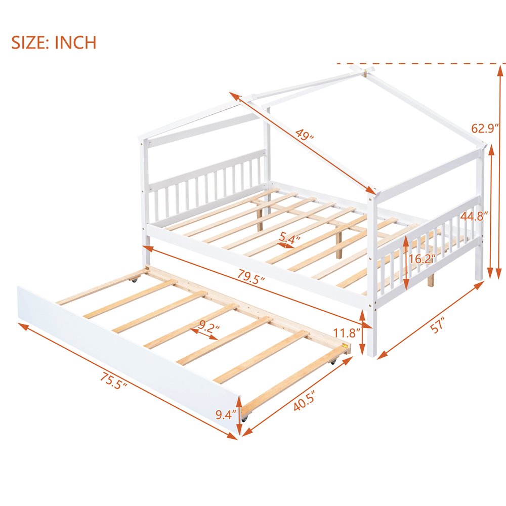 White Wood Full Canopy Bed Frame With Trundle