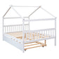 White Wood Full Canopy Bed Frame With Trundle