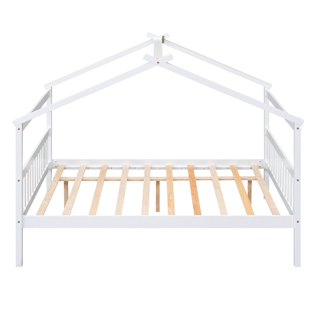 White Wood Full Canopy Bed Frame With Trundle