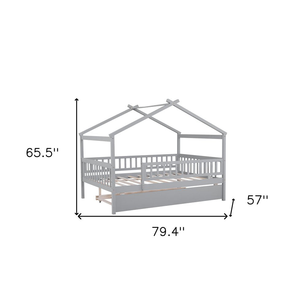 Gray Wood Full Canopy Bed Frame With Trundle