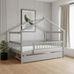 Gray Wood Full Canopy Bed Frame With Trundle