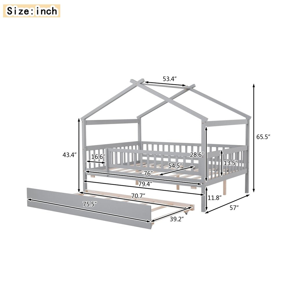Gray Wood Full Canopy Bed Frame With Trundle