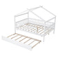 White Wood Full Canopy Bed Frame With Trundle