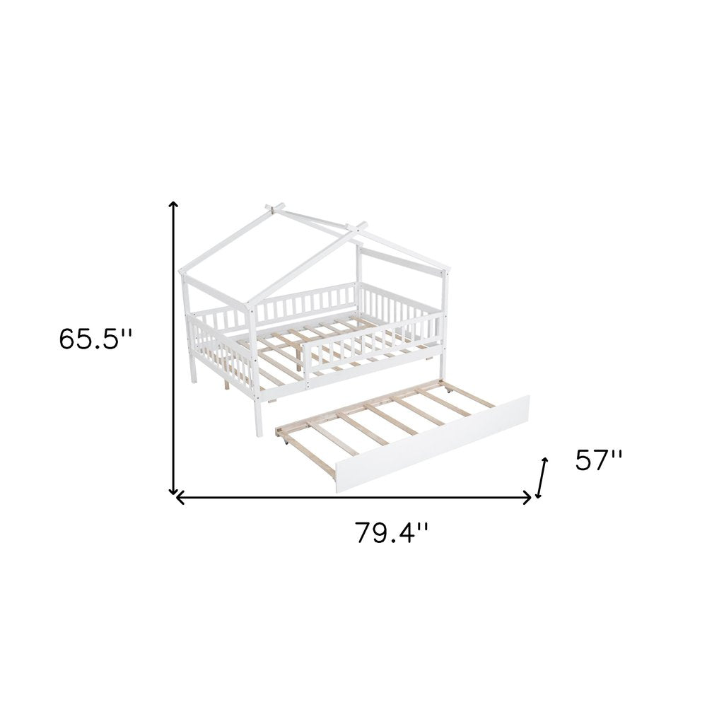 White Wood Full Canopy Bed Frame With Trundle