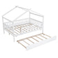 White Wood Full Canopy Bed Frame With Trundle