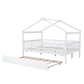 White Wood Full Canopy Bed Frame With Trundle