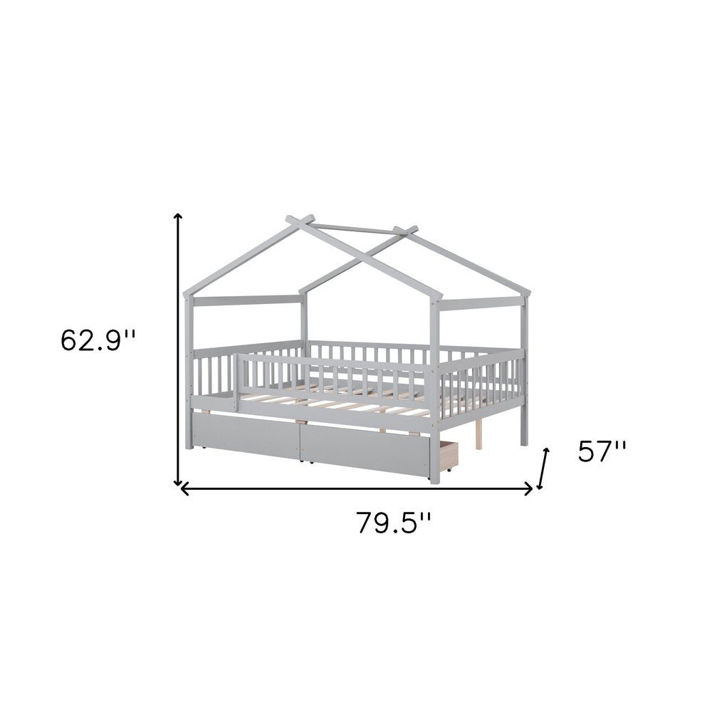 Gray Wood Full Canopy Bed Frame With Drawers