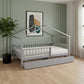 Gray Wood Full Canopy Bed Frame With Drawers
