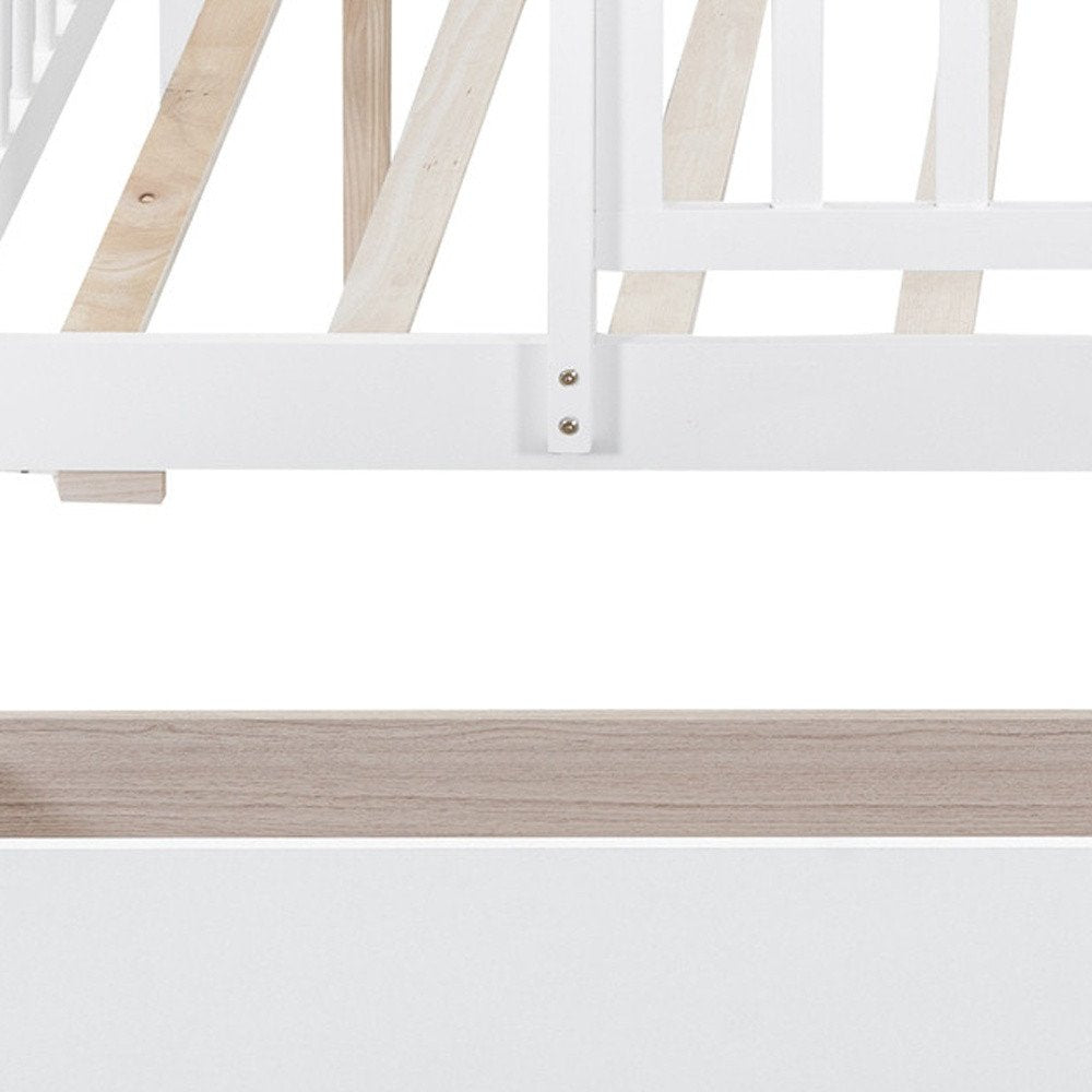 White Wood Full Canopy Bed Frame With Drawers