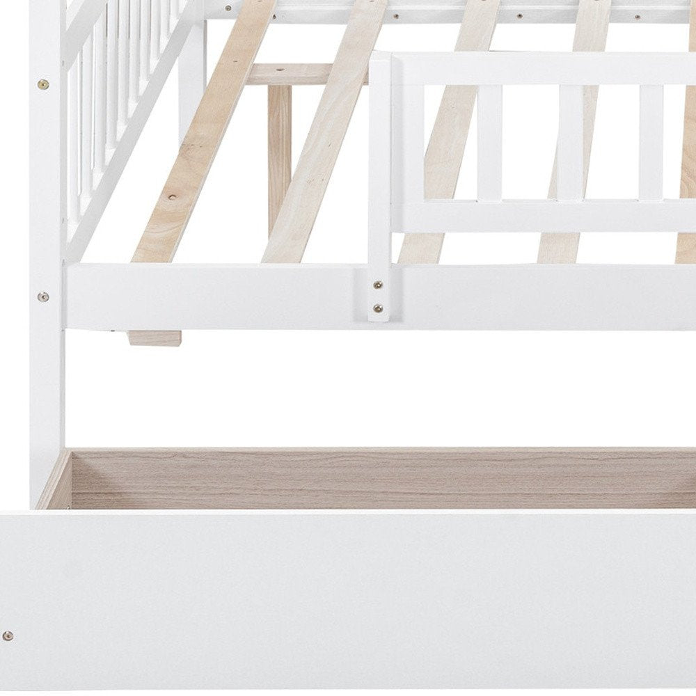 White Wood Full Canopy Bed Frame With Drawers