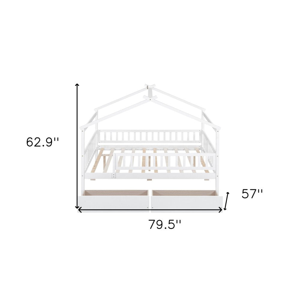 White Wood Full Canopy Bed Frame With Drawers