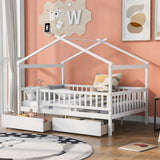 White Wood Full Canopy Bed Frame With Drawers