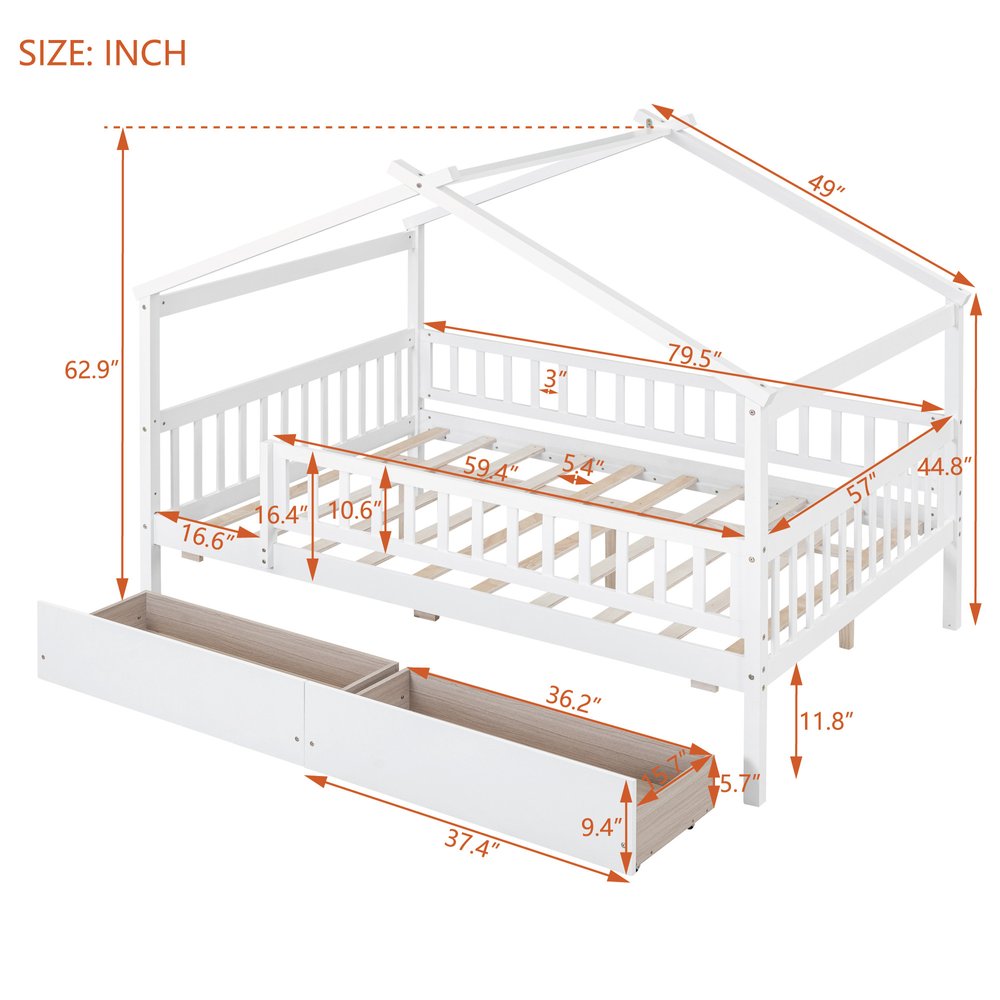 White Wood Full Canopy Bed Frame With Drawers
