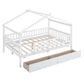 White Wood Full Canopy Bed Frame With Drawers