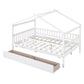 White Wood Full Canopy Bed Frame With Drawers