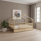 Natural Wood Full Canopy Bed Frame With Drawers