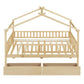 Natural Wood Full Canopy Bed Frame With Drawers