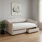 Beige Upholstered Twin Bed Frame With Drawers