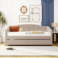 Beige Upholstered Twin Bed Frame With Drawers