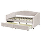 Beige Upholstered Twin Bed Frame With Drawers