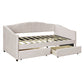 Beige Upholstered Twin Bed Frame With Drawers