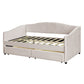Beige Upholstered Twin Bed Frame With Drawers