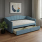 Blue Upholstered Twin Bed Frame With Drawers