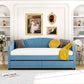 Blue Upholstered Twin Bed Frame With Drawers