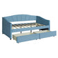 Blue Upholstered Twin Bed Frame With Drawers