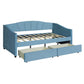 Blue Upholstered Twin Bed Frame With Drawers